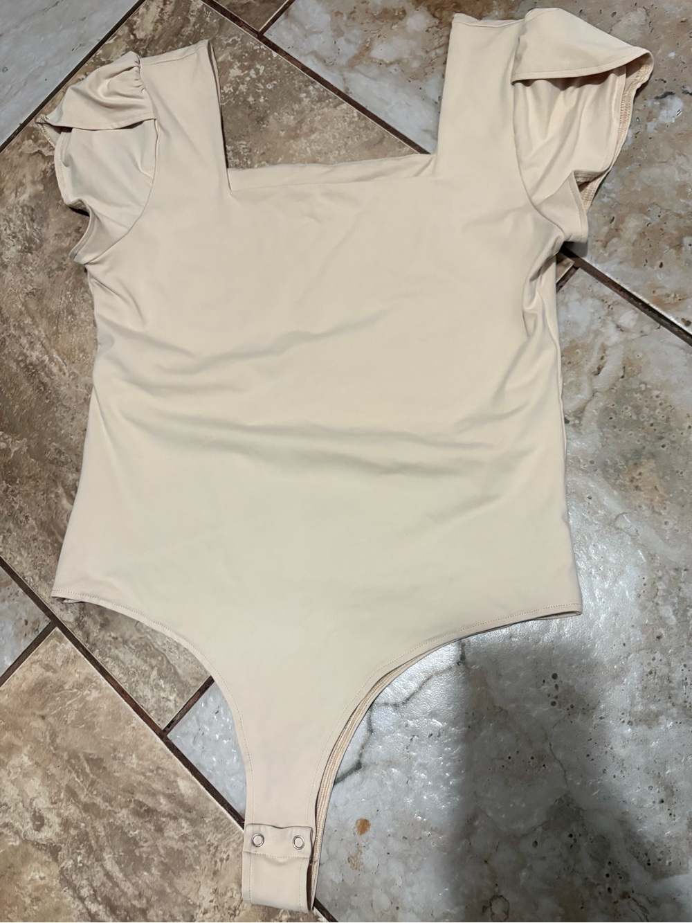 Pinkm Style Beige Bodysuit with Ruffle Sleeves